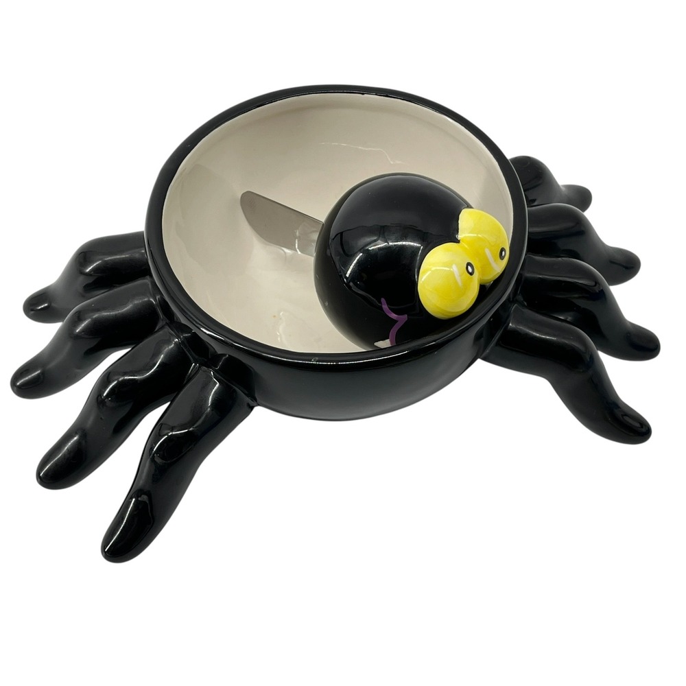 Vintage Ganz Halloween Spider Ceramic Dip Condiments Bowl & Spreader Party Decor